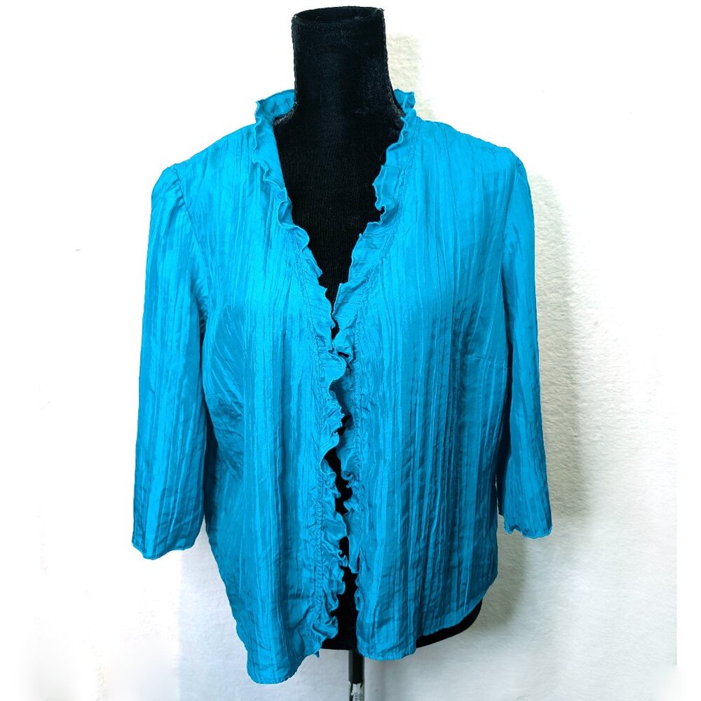 Planet Crinkle Teal Silk Jacket Size 10